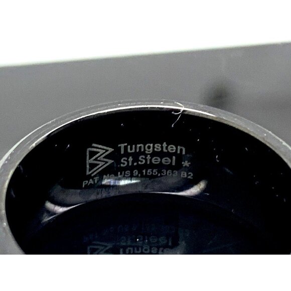 Men's Wedding Band Tungsten Steel Black Gemstones 9mm Wide Ring Size 10 - Picture 10 of 14